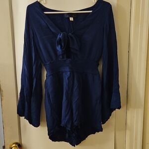 Blue Rain Deep Navy Blue Mini Dress Romper with Tie Front